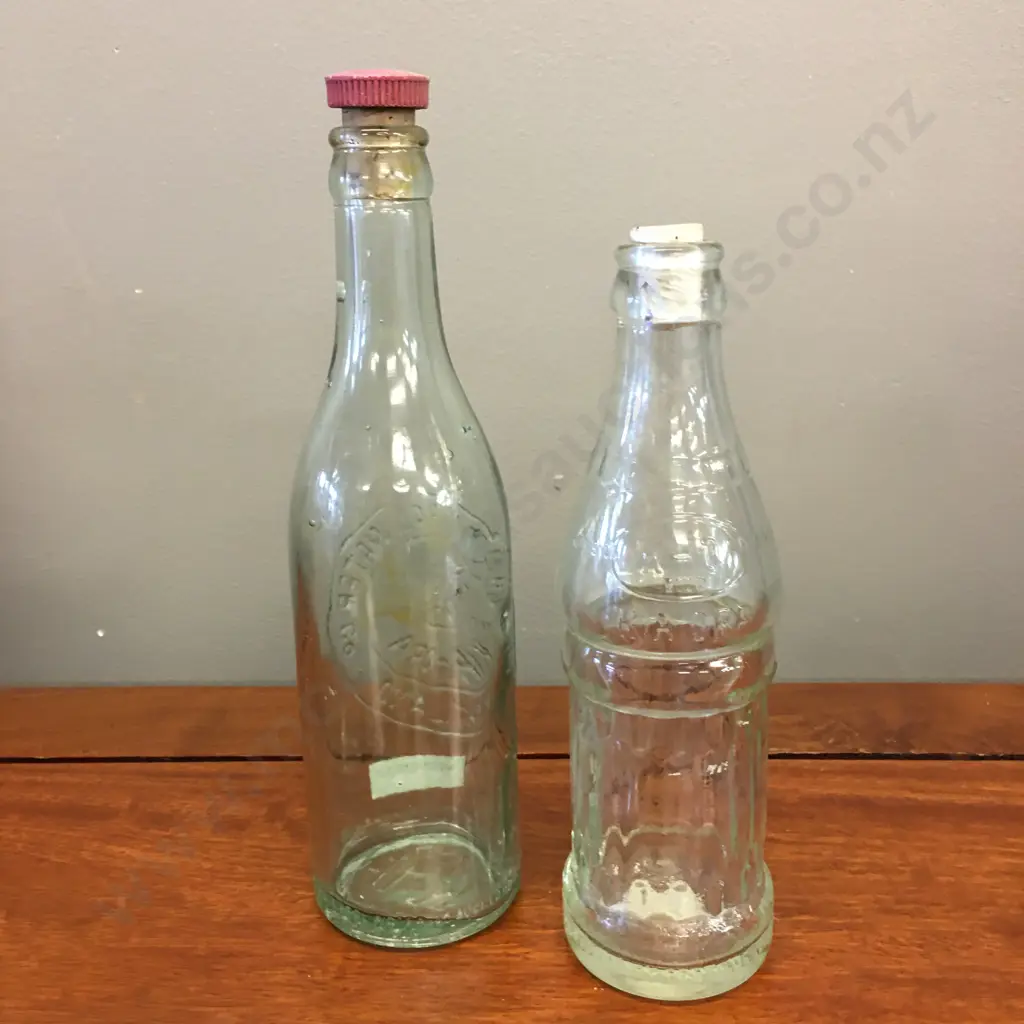 Kia-Ora Mineral Water Co Auckland Embossed Glass Bottle, 22cm & Grey & Menzies Kia Ora Kola Crown Top Bottle, 19.5cm Image 1++